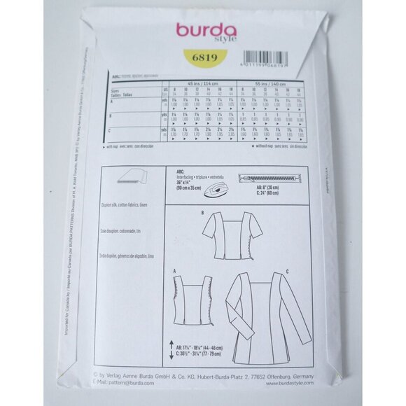 Vintage Burda 6819 Sewing Pattern Misses' Tailored Blouse Top Square Neckline - Picture 3 of 3